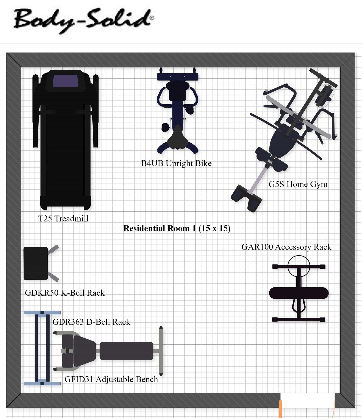 Body Solid Complete Home Gym Package  Residential Room 1 15x15