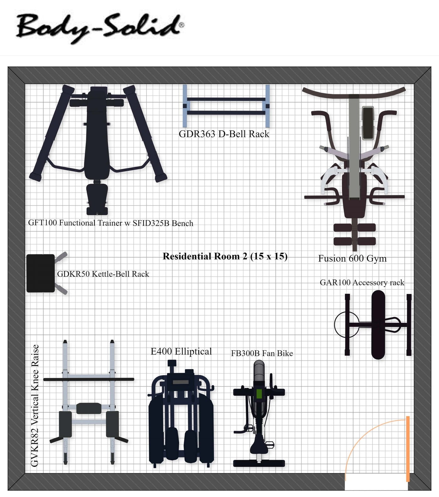 Body Solid COMPLETE HOME GYM PACKAGE-  Residential Room 2 15x15