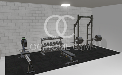 Premier Complete  Gym Package w/ Half Rack, Rubber Bumper Plates, Olympic Bar, Adj. Bench, Dumbbells, Rack and Cardio Machine
